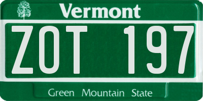 VT license plate ZOT197