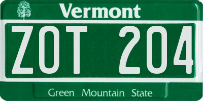 VT license plate ZOT204
