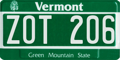 VT license plate ZOT206