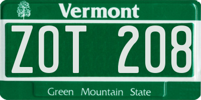 VT license plate ZOT208