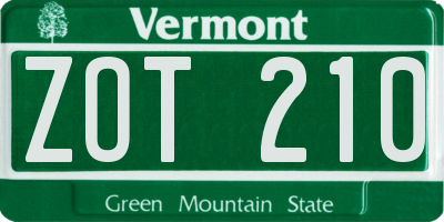 VT license plate ZOT210
