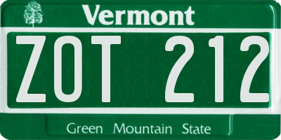 VT license plate ZOT212
