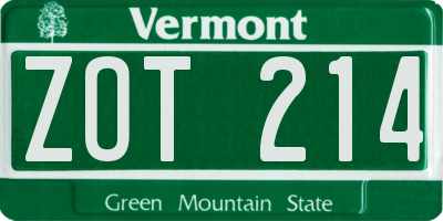 VT license plate ZOT214