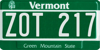 VT license plate ZOT217