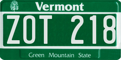 VT license plate ZOT218