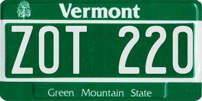 VT license plate ZOT220