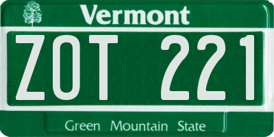 VT license plate ZOT221