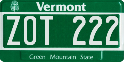 VT license plate ZOT222