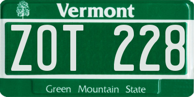 VT license plate ZOT228