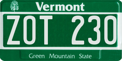 VT license plate ZOT230