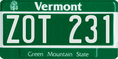 VT license plate ZOT231