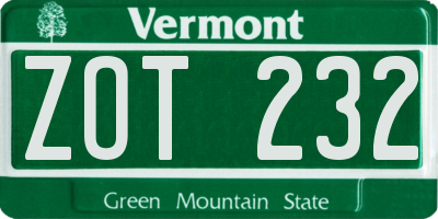 VT license plate ZOT232