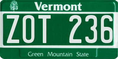 VT license plate ZOT236
