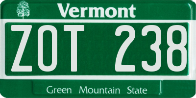 VT license plate ZOT238