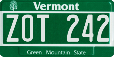 VT license plate ZOT242