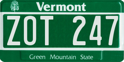 VT license plate ZOT247