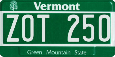 VT license plate ZOT250