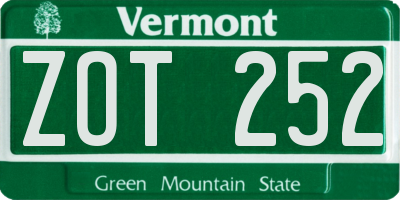 VT license plate ZOT252