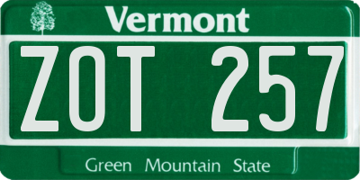 VT license plate ZOT257