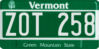 VT license plate ZOT258