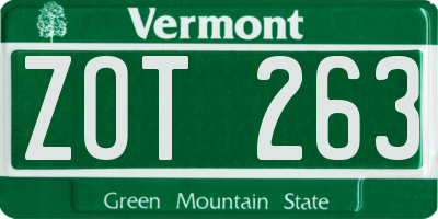 VT license plate ZOT263