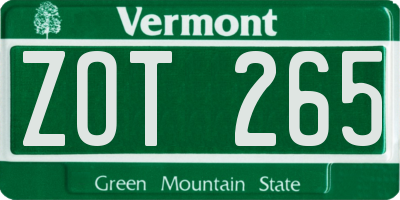 VT license plate ZOT265