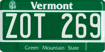 VT license plate ZOT269