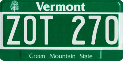 VT license plate ZOT270