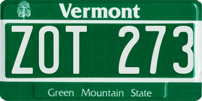 VT license plate ZOT273