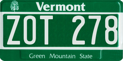 VT license plate ZOT278