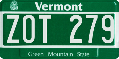 VT license plate ZOT279