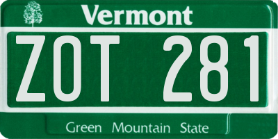 VT license plate ZOT281