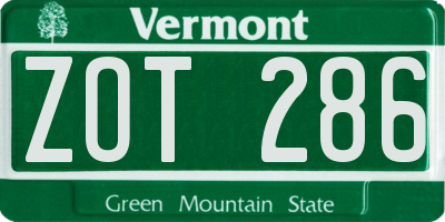 VT license plate ZOT286