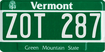 VT license plate ZOT287