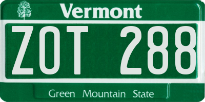 VT license plate ZOT288