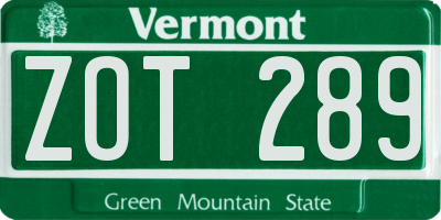 VT license plate ZOT289