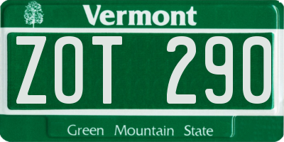 VT license plate ZOT290