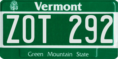 VT license plate ZOT292