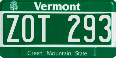 VT license plate ZOT293