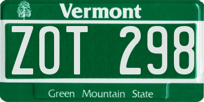 VT license plate ZOT298