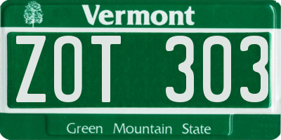 VT license plate ZOT303