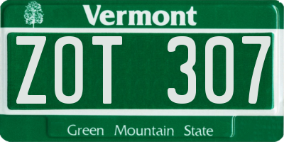 VT license plate ZOT307
