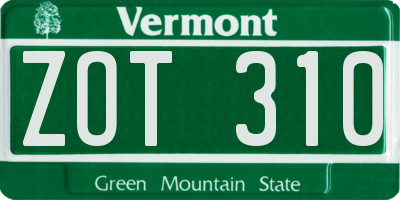 VT license plate ZOT310