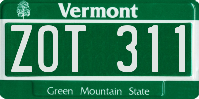 VT license plate ZOT311