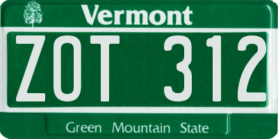 VT license plate ZOT312