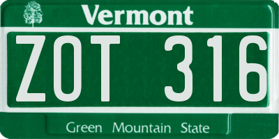 VT license plate ZOT316