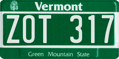 VT license plate ZOT317