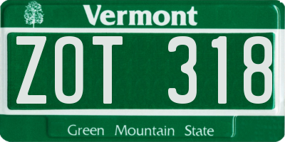 VT license plate ZOT318