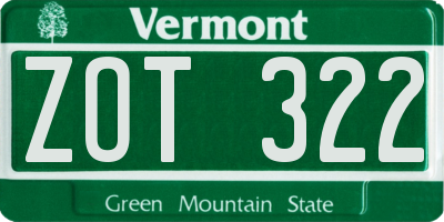 VT license plate ZOT322