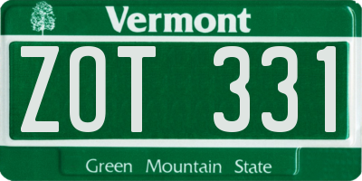 VT license plate ZOT331